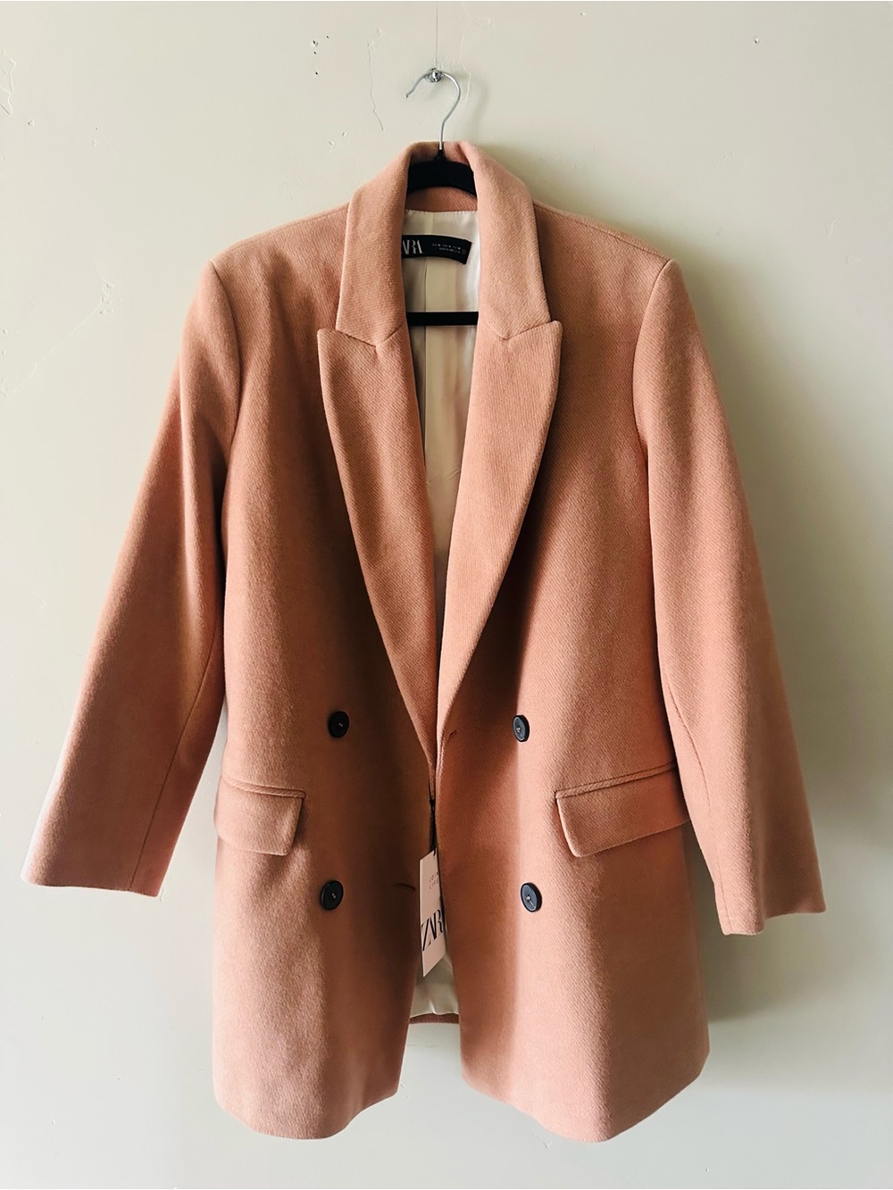 Zara Double-Breasted Blazer Coat in Dusty Rose
